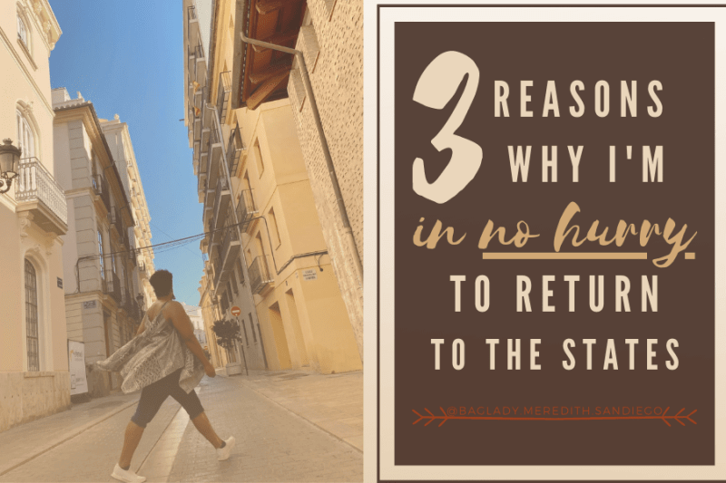 3 reasons why I'm in no hurry to return to the states pin with Meredith walking down a beige colooured street