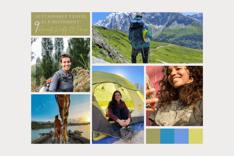 5 snapshots of travelers with the pin sustainable travel as a movement