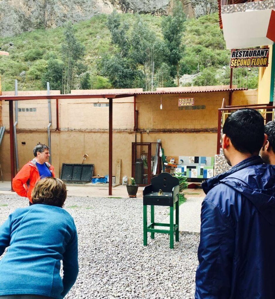The small group tour plays together at the close of the hike