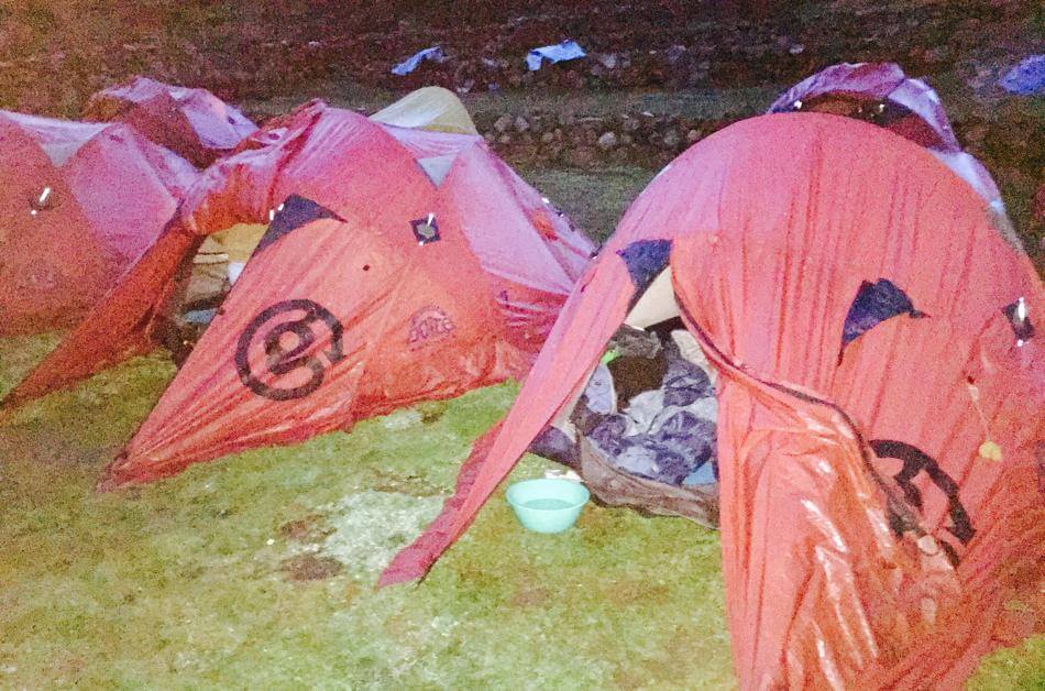 Campsites as set up by the GAdventure porters on the trek up to machu Piccu.